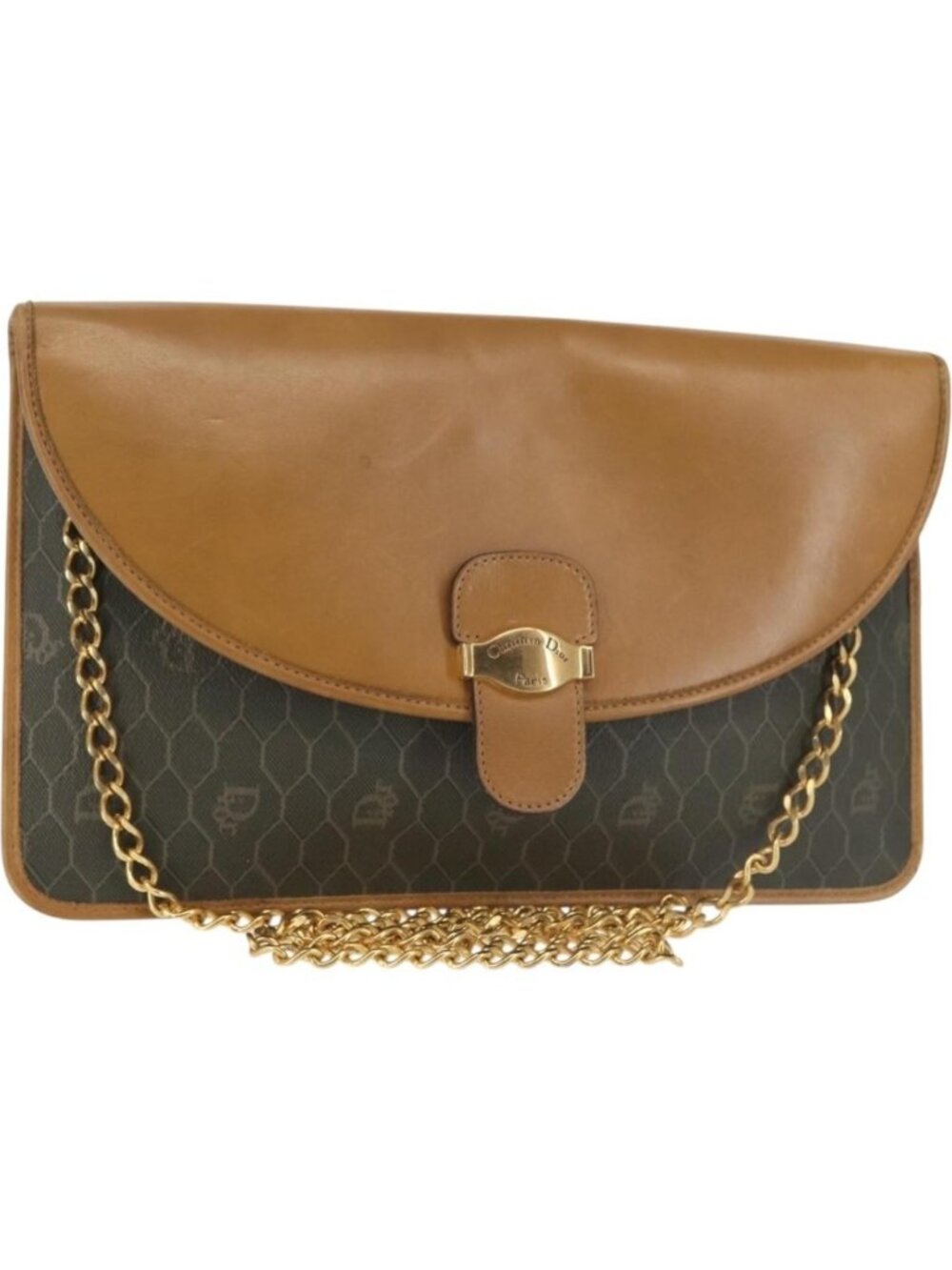 Christian Dior Honeycomb Canvas Chain Shoulder Bag PVC Brown Gold